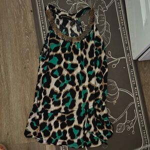 INC International Concepts Animal Print Top with Chain Accent